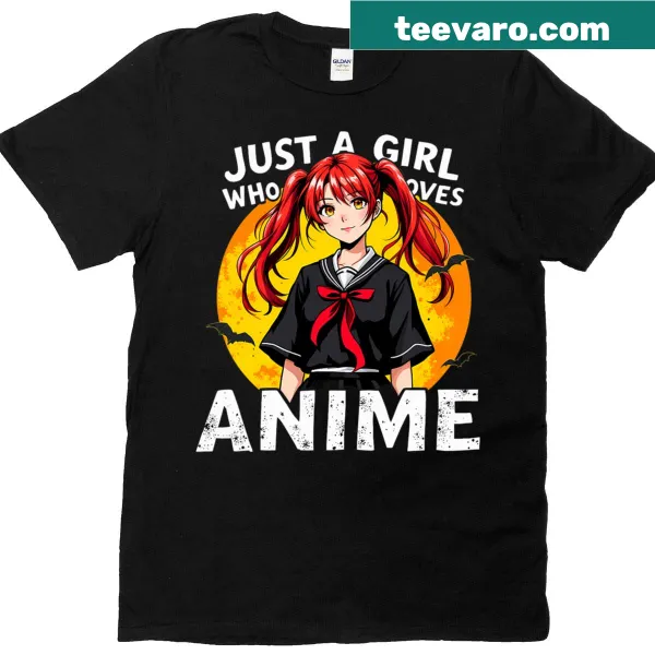 Typography T-shirt for anime lovers, saying 'Just A Girl Who Loves Anime'