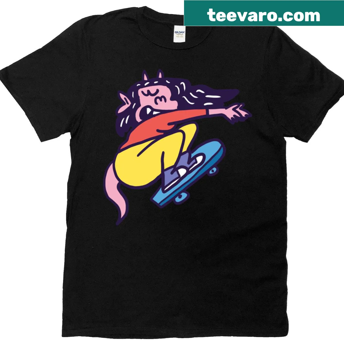 Monster illustration on a skateboard graphic T-shirt — on a men's t-shirt
