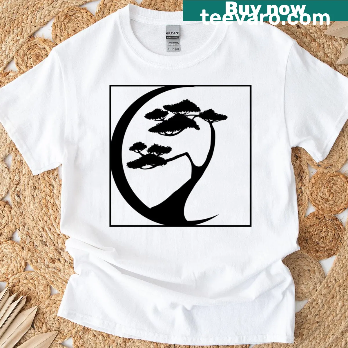 Silhouette of a tree against a moon on a T-shirt — on a men's t-shirt