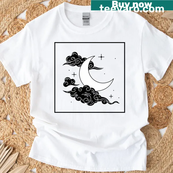 Illustration of a moon and clouds on a T-shirt