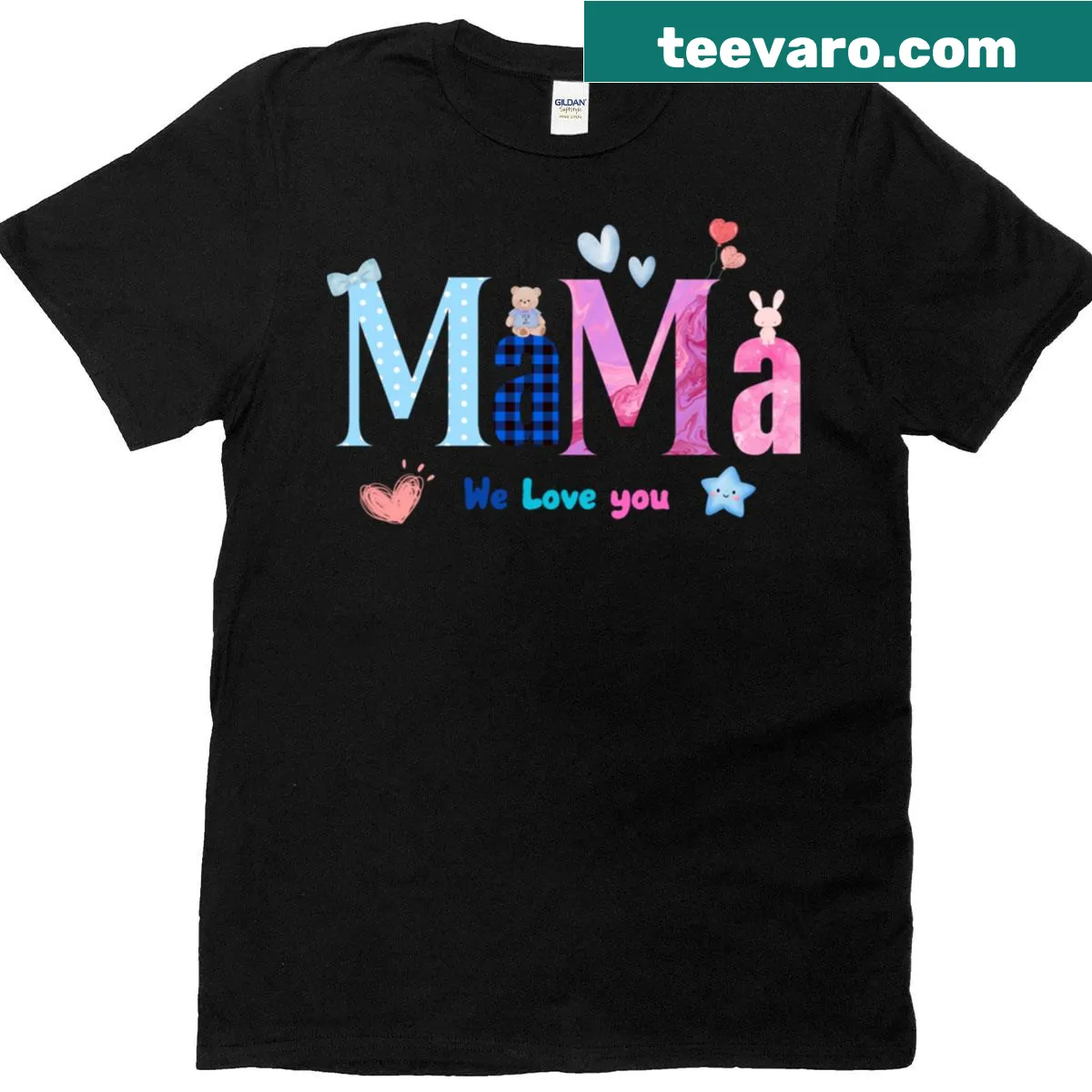 Mom with boy and girl illustration graphic T-shirt — on a men's t-shirt
