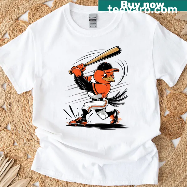 T-shirt featuring playful illustration of Orioles birds