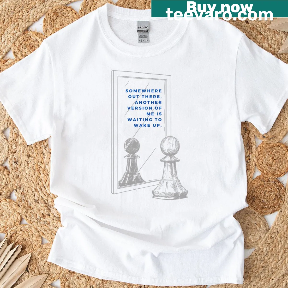 Minimalist typography shirt with 'Out There' design — on a men's t-shirt