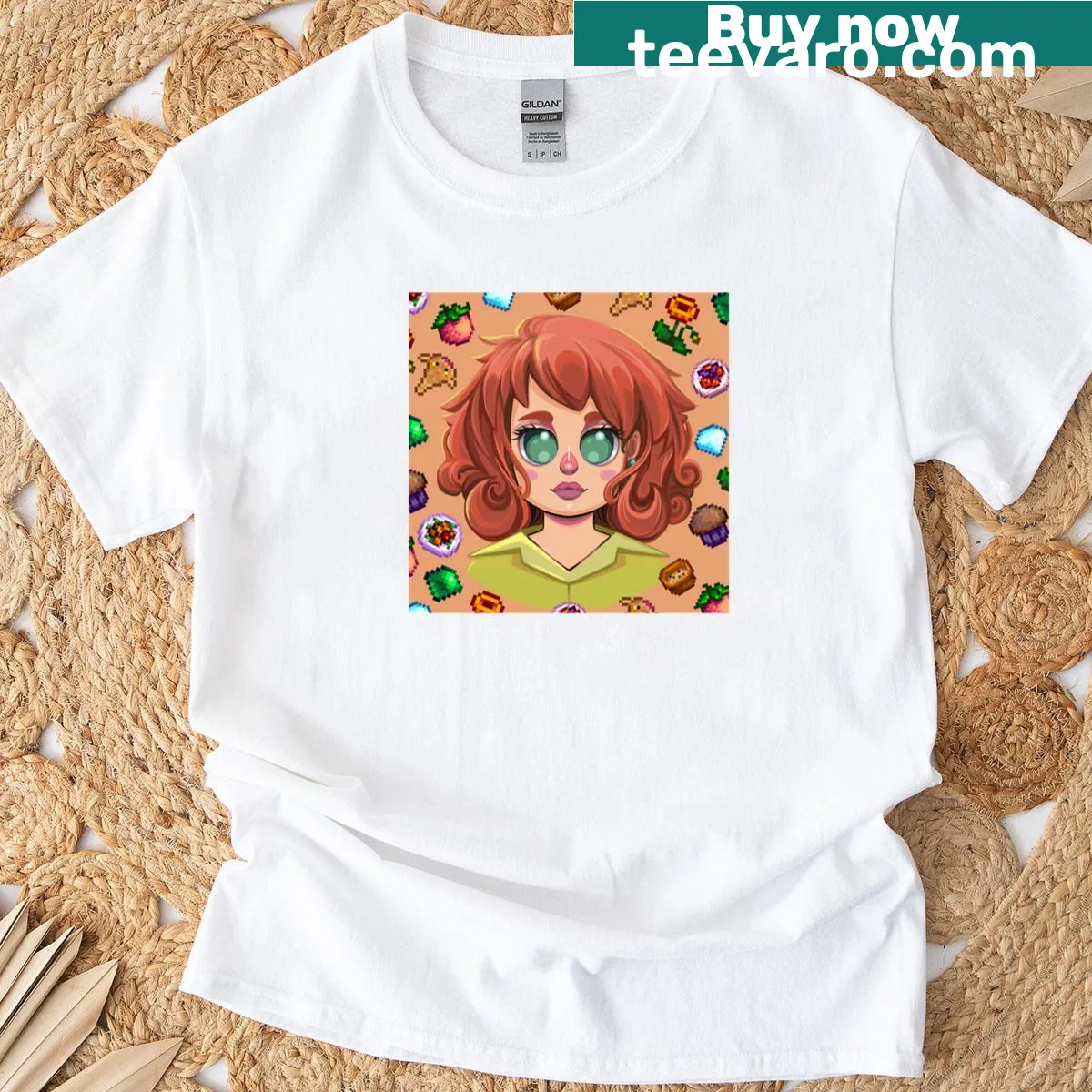 Chibi-style Penny from Stardew Valley with gifts design — on a men's t-shirt