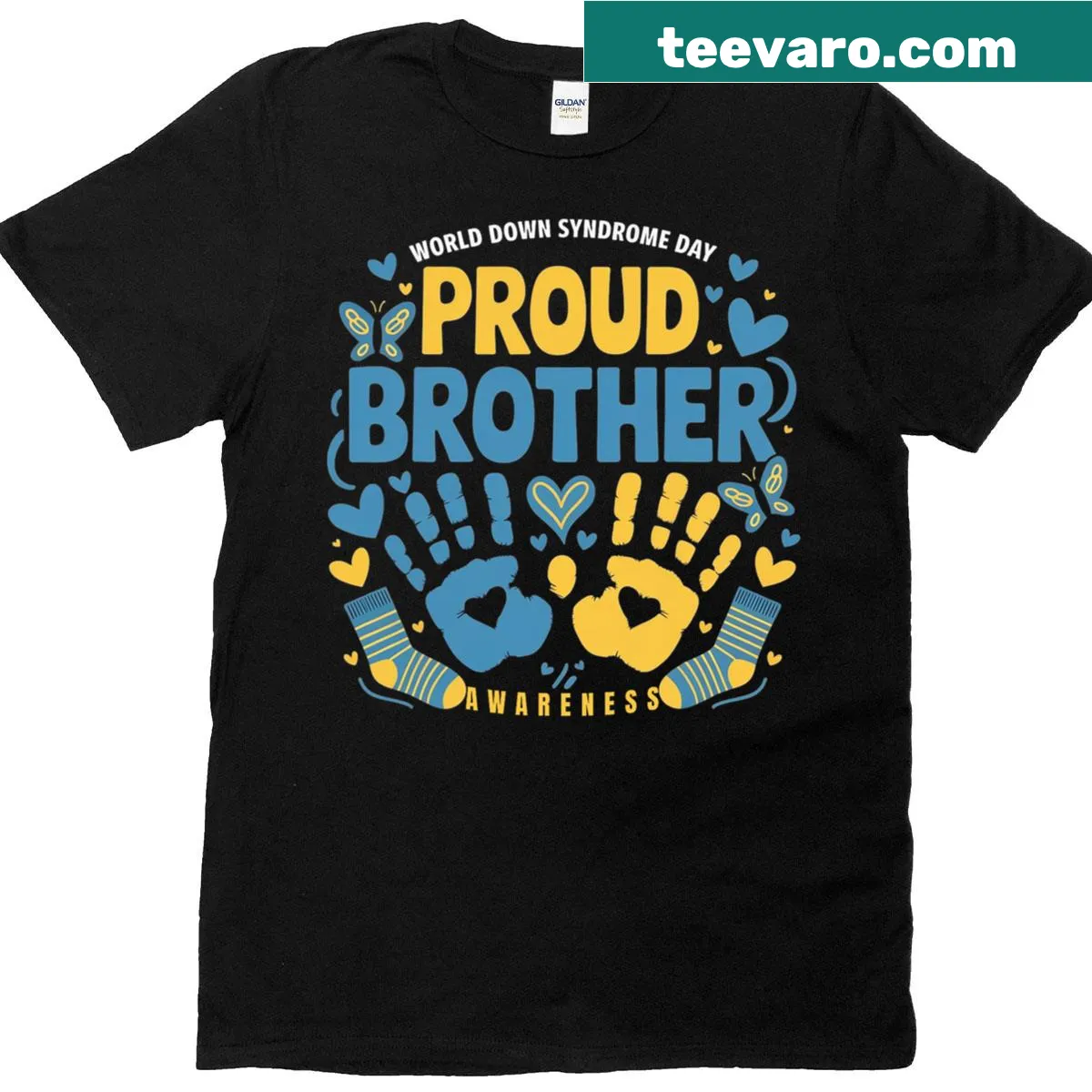 Illustrated ribbon with text Proud Brother — on a men's t-shirt