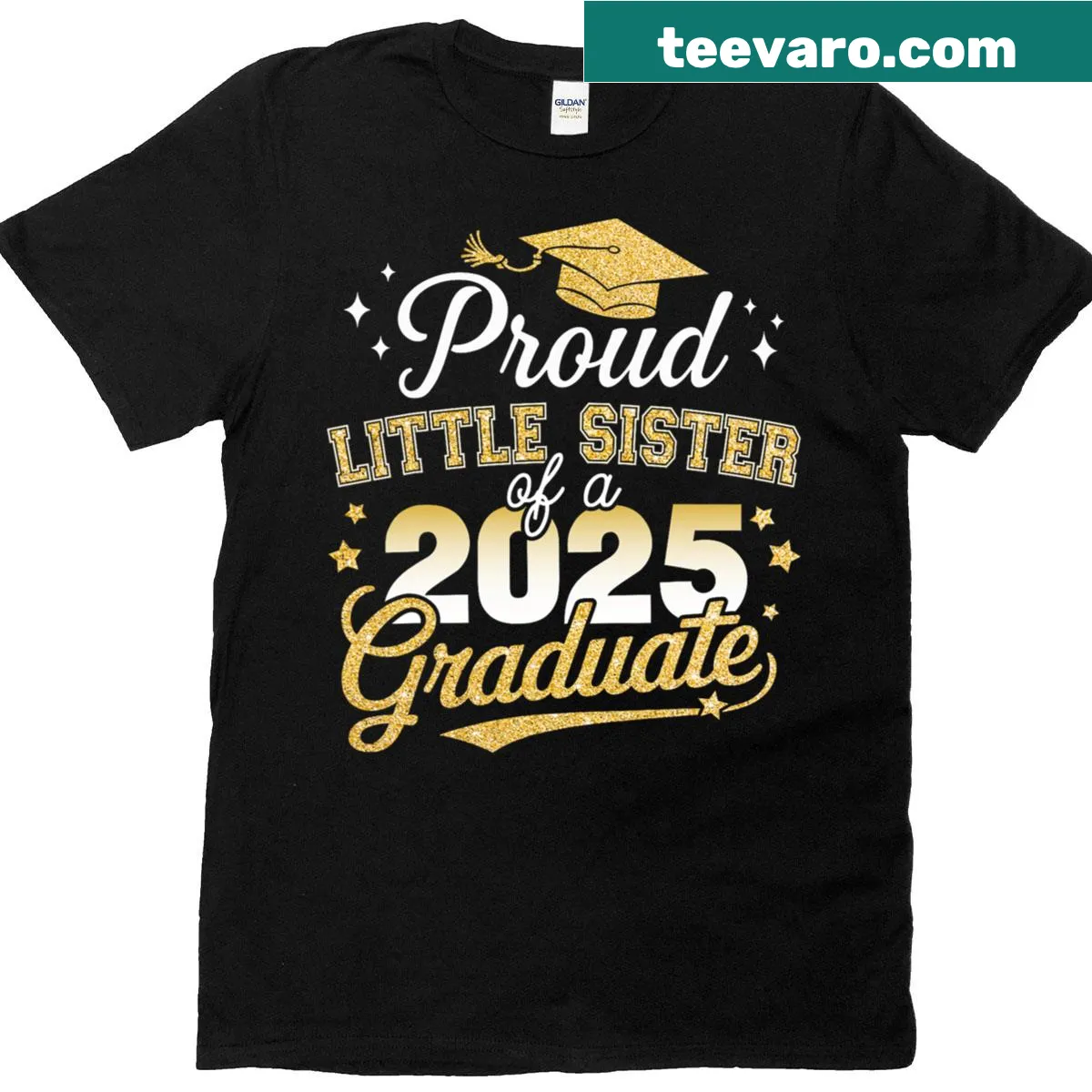 Text Proud Little Sister Class Of 2025 Graduate — on a men's t-shirt