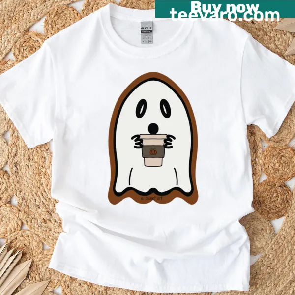 Cute ghost with pumpkin spice design on a t-shirt
