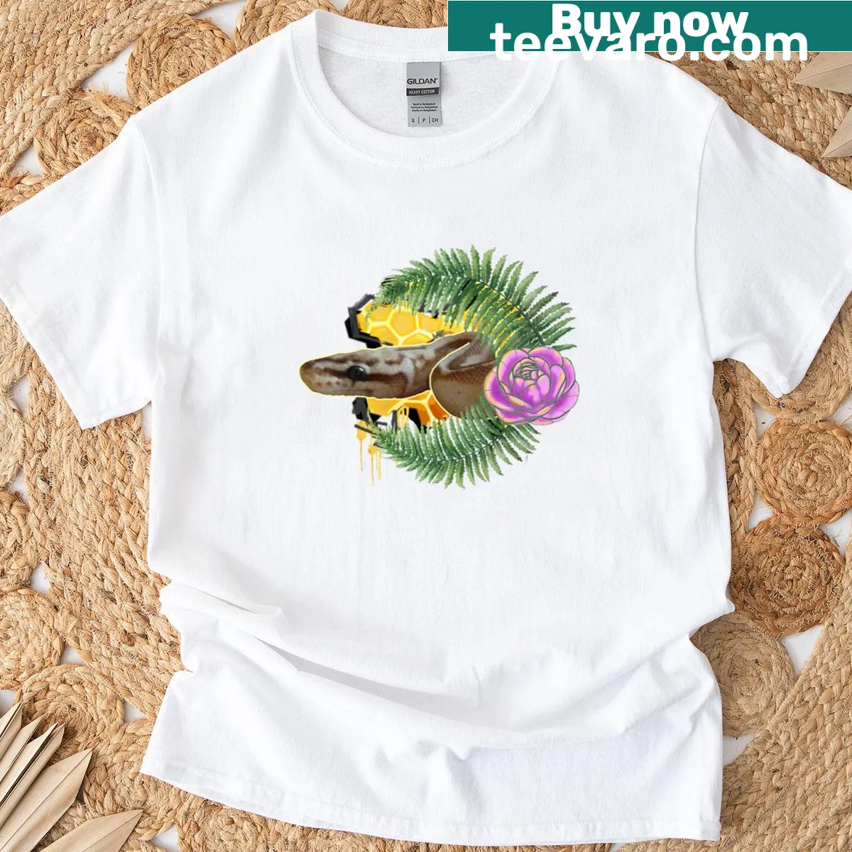 Illustration of a queen bee with decorative accents — on a men's t-shirt