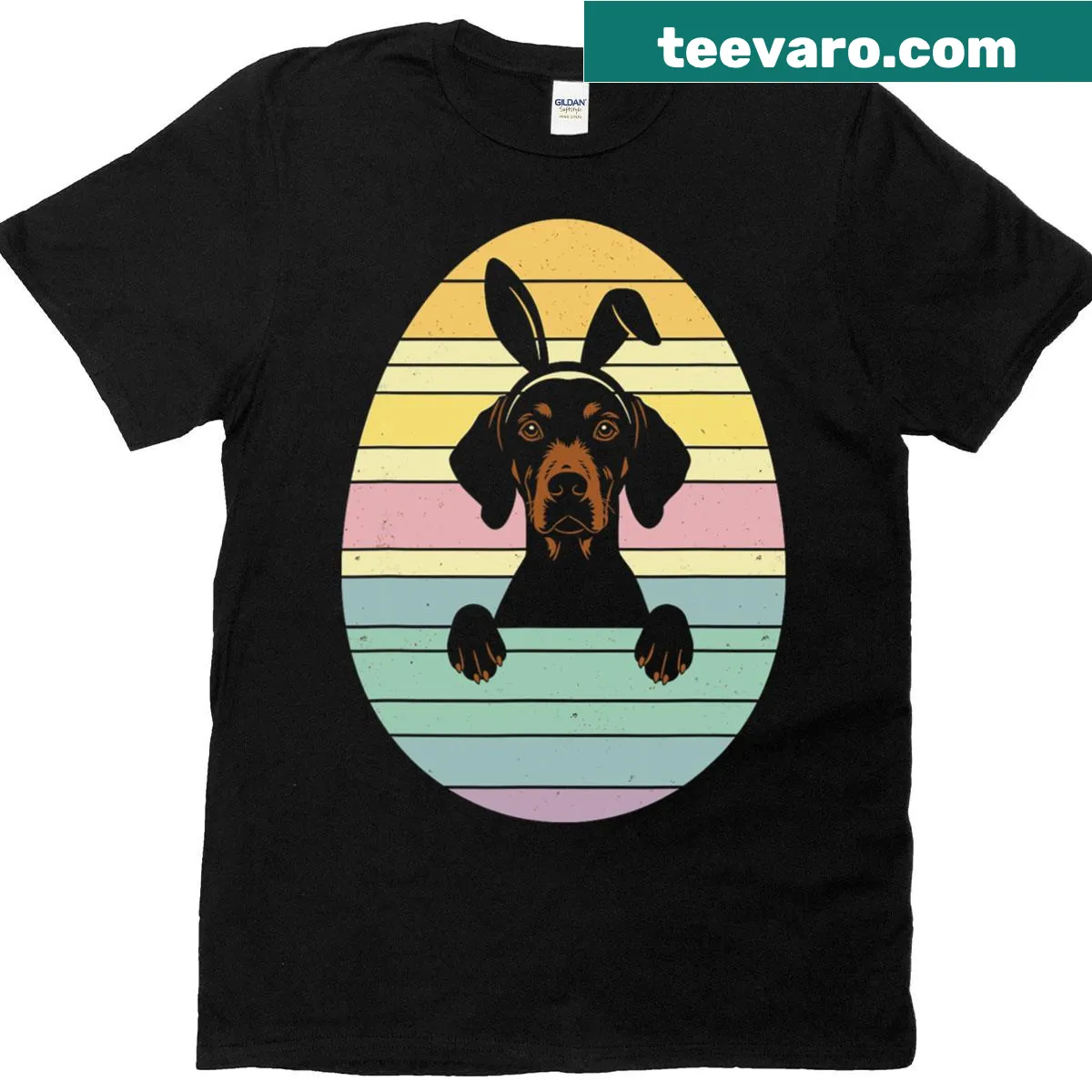 T-shirt featuring a Vizsla with Easter eggs — on a men's t-shirt