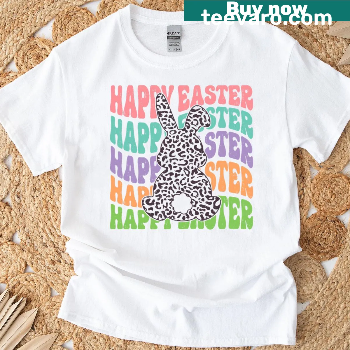 Cartoon leopard print rabbit design on a T-shirt for Easter — on a men's t-shirt