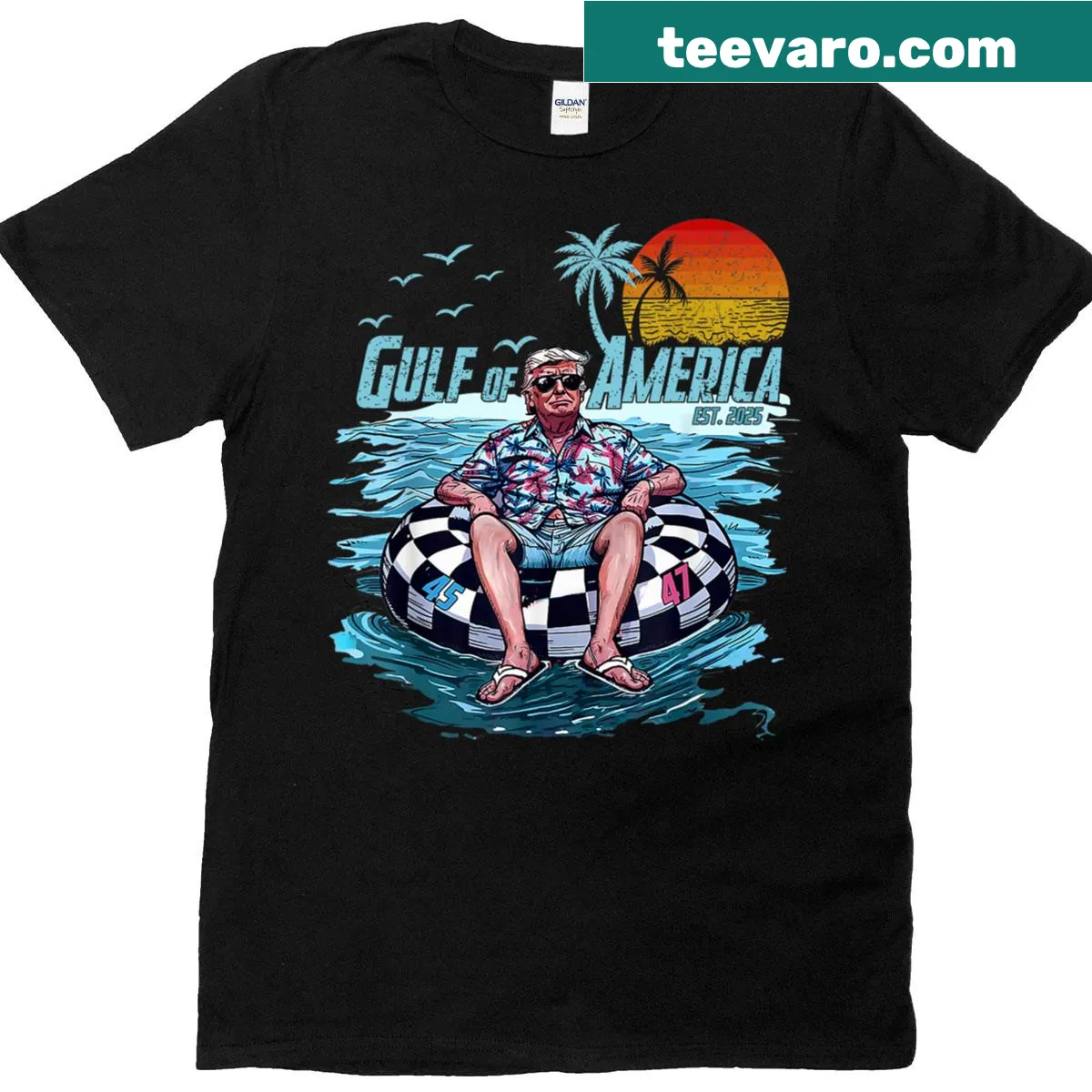 Vintage-style T-shirt featuring American Gulf design with retro beach elements. — on a men's t-shirt