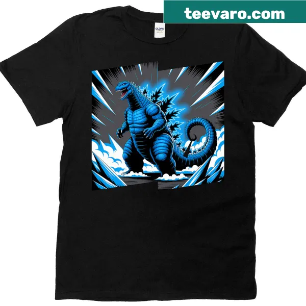Vintage-style T-shirt with funny Kaiju graphic and retro design.