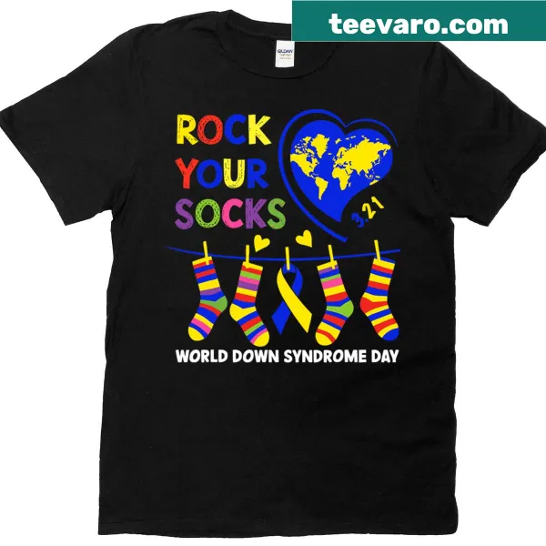 Rock Your Socks graphic T-shirt for kids promoting Down Syndrome awareness