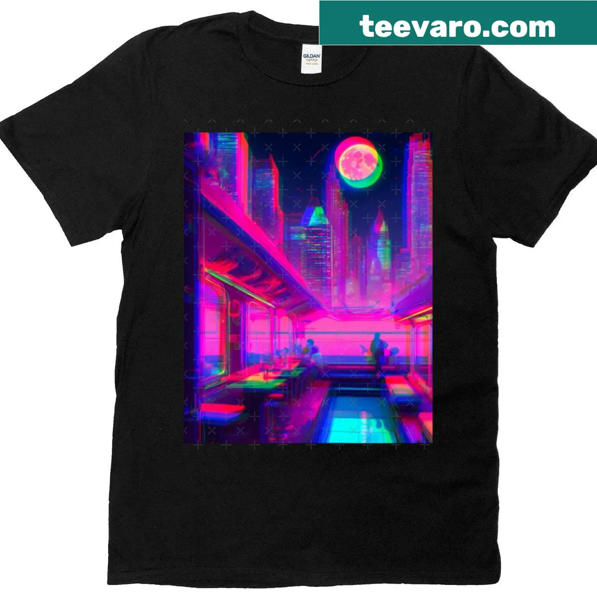 T-shirt featuring a rooftop bar scene in Tokyo — on a men's t-shirt
