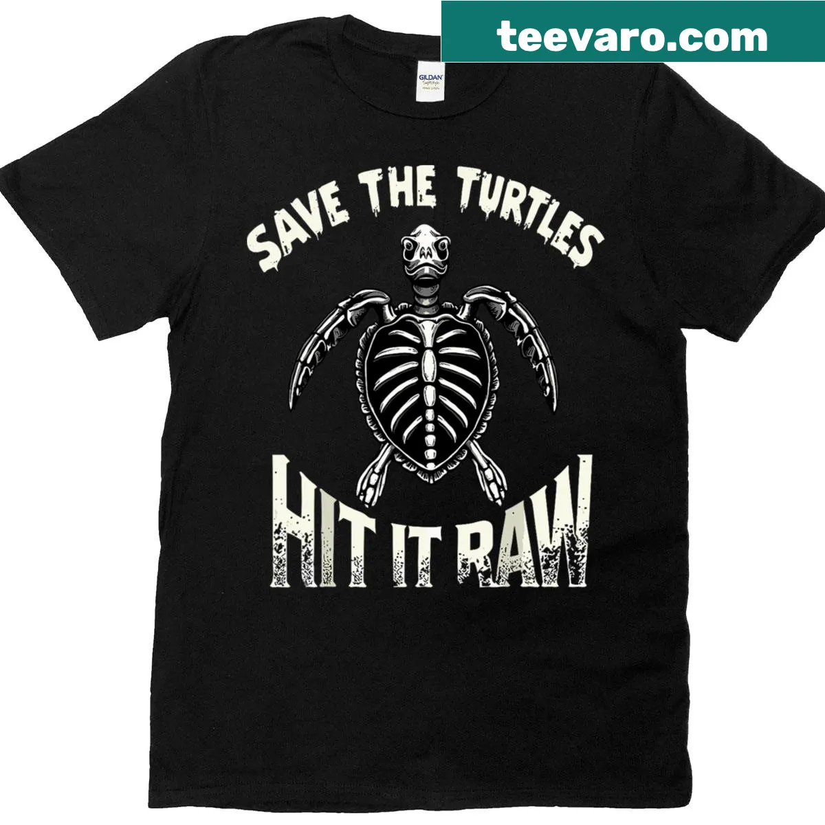 Funny T-shirt with 'Save The Turtles Hit It Raw' text promoting marine conservation. — on a men's t-shirt