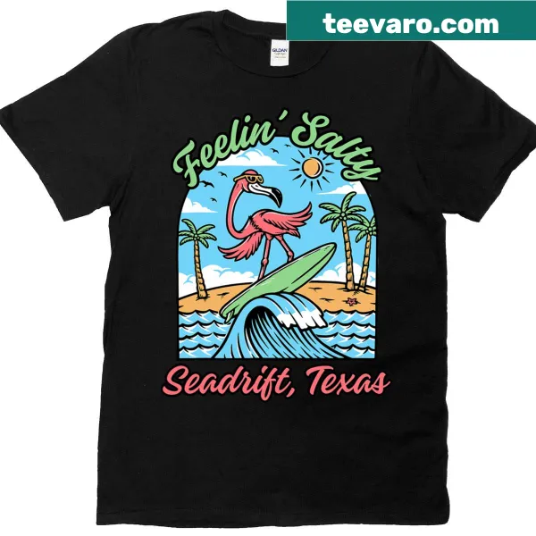 Artistic illustration of Seadrift Texas on a t-shirt, showcasing coastal town charm.