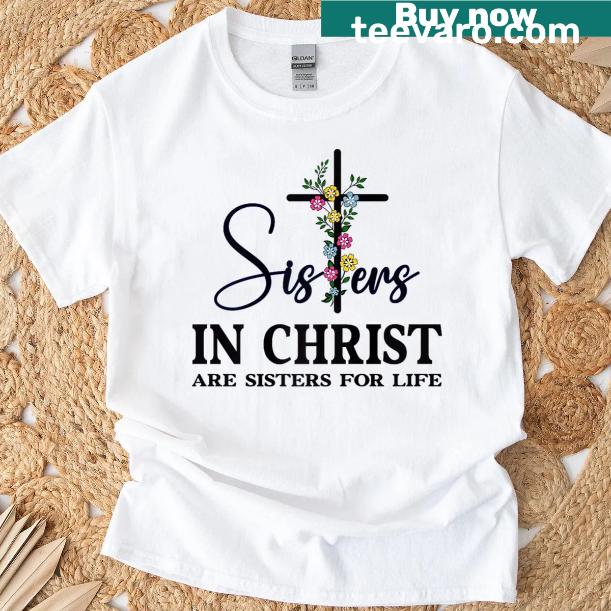 Faith-based T-shirt with 'Sisters In Christ' message — on a men's t-shirt
