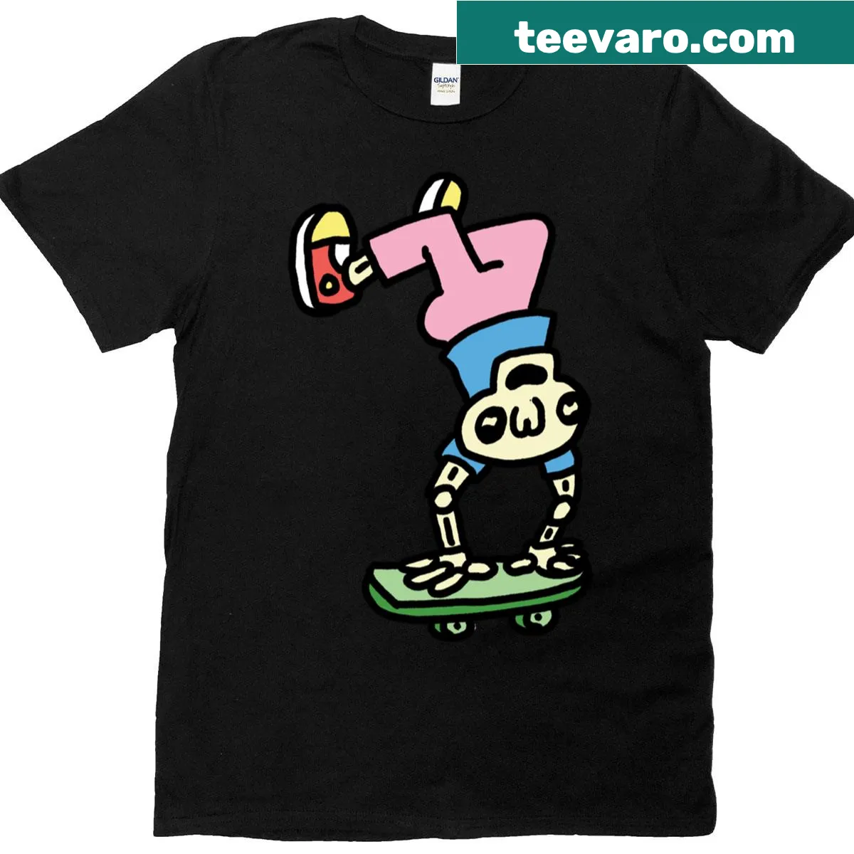 Lively skeleton skateboarding design on T-shirt — on a men's t-shirt