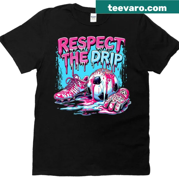 Youth T-shirt with cartoon ice cream and soccer theme, saying Respect The Drip
