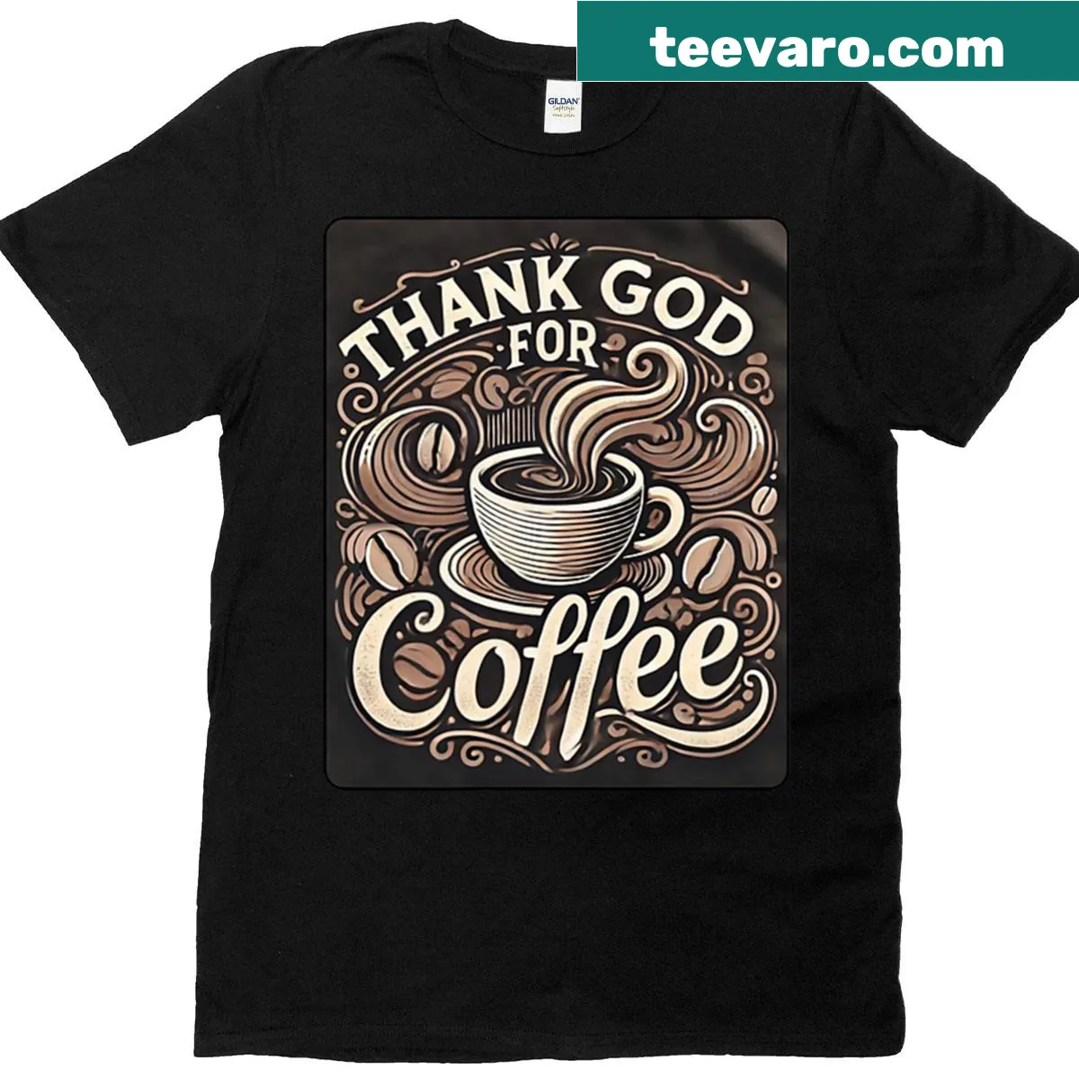 Funny coffee-themed t-shirt with playful text — on a men's t-shirt