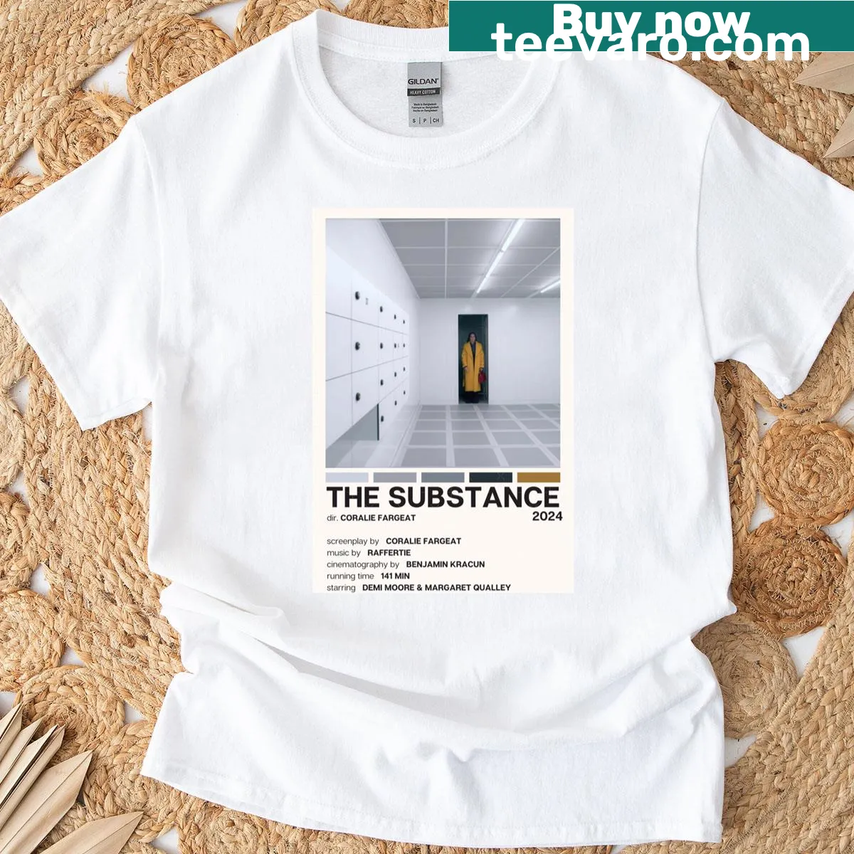 T-shirt featuring a movie poster design for The Substance 2024. — on a men's t-shirt