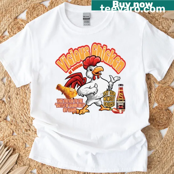 Bold graphic of a fierce chicken design on t-shirt