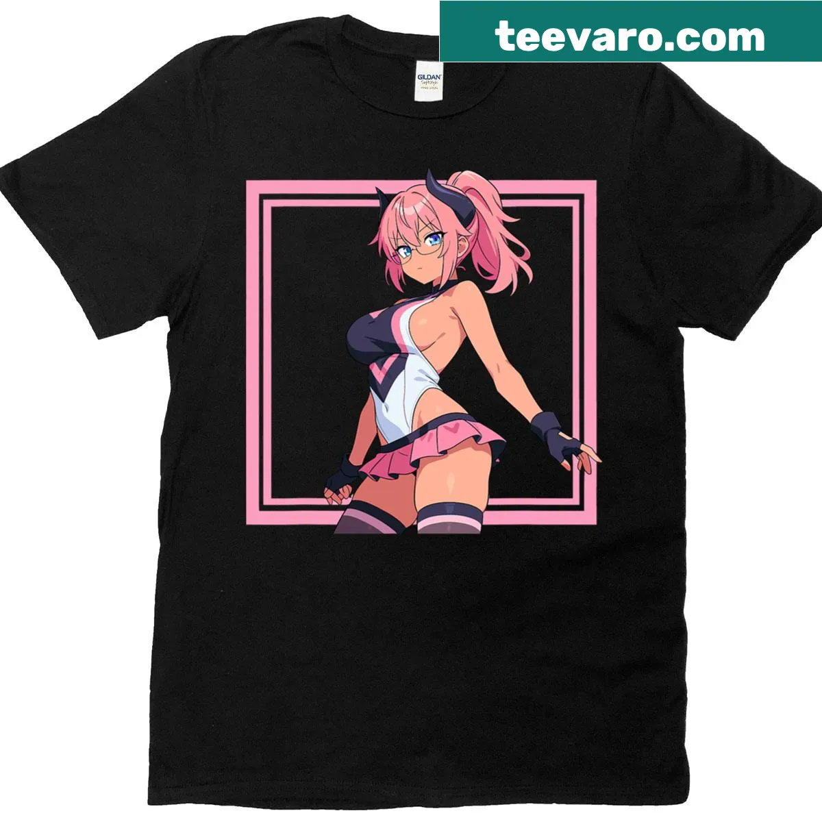 T-shirt featuring a cute waifu character with horns in retro style — on a men's t-shirt