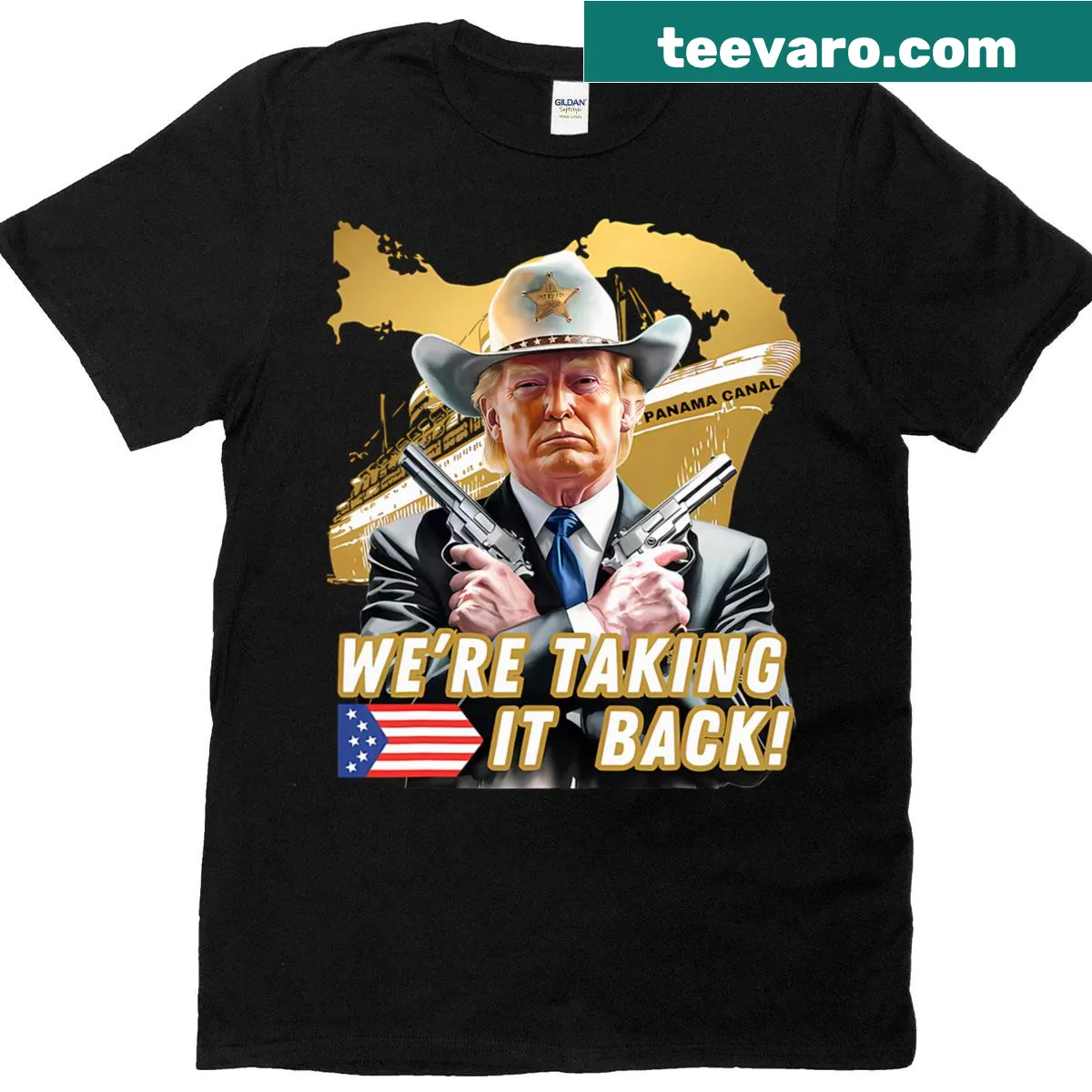 Funny T-shirt with 'We're Taking It Back Panama' meme text — on a men's t-shirt