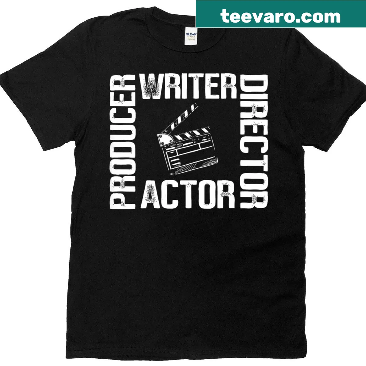 Typographic design featuring filmmaker roles on a women's V-neck shirt — on a men's t-shirt