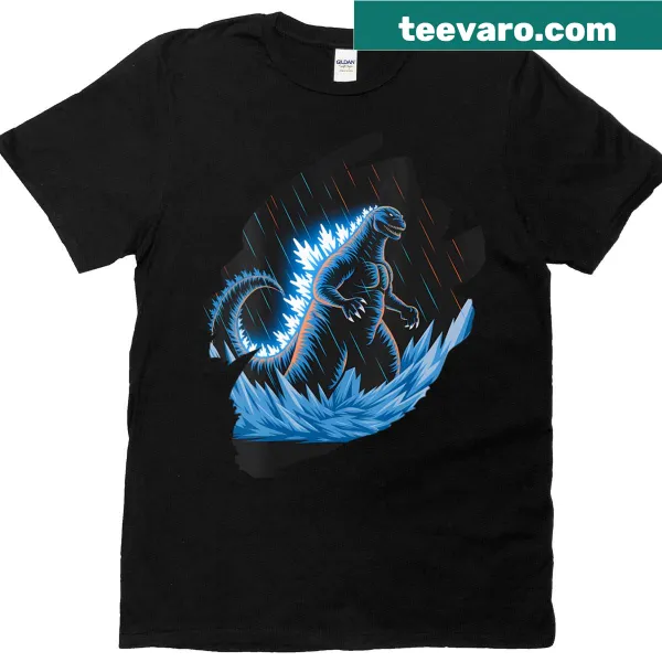 V-neck T-shirt featuring a vintage Japanese kaiju design.