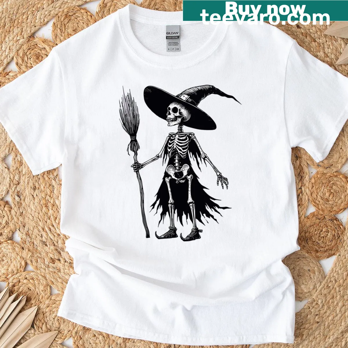 Witch skeleton in X-ray style on a t-shirt — on a men's t-shirt