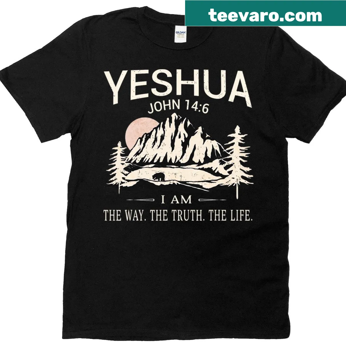 Christian t-shirt with the phrase 'I Am The Way, The Truth, and The Life' prominently displayed. — on a men's t-shirt