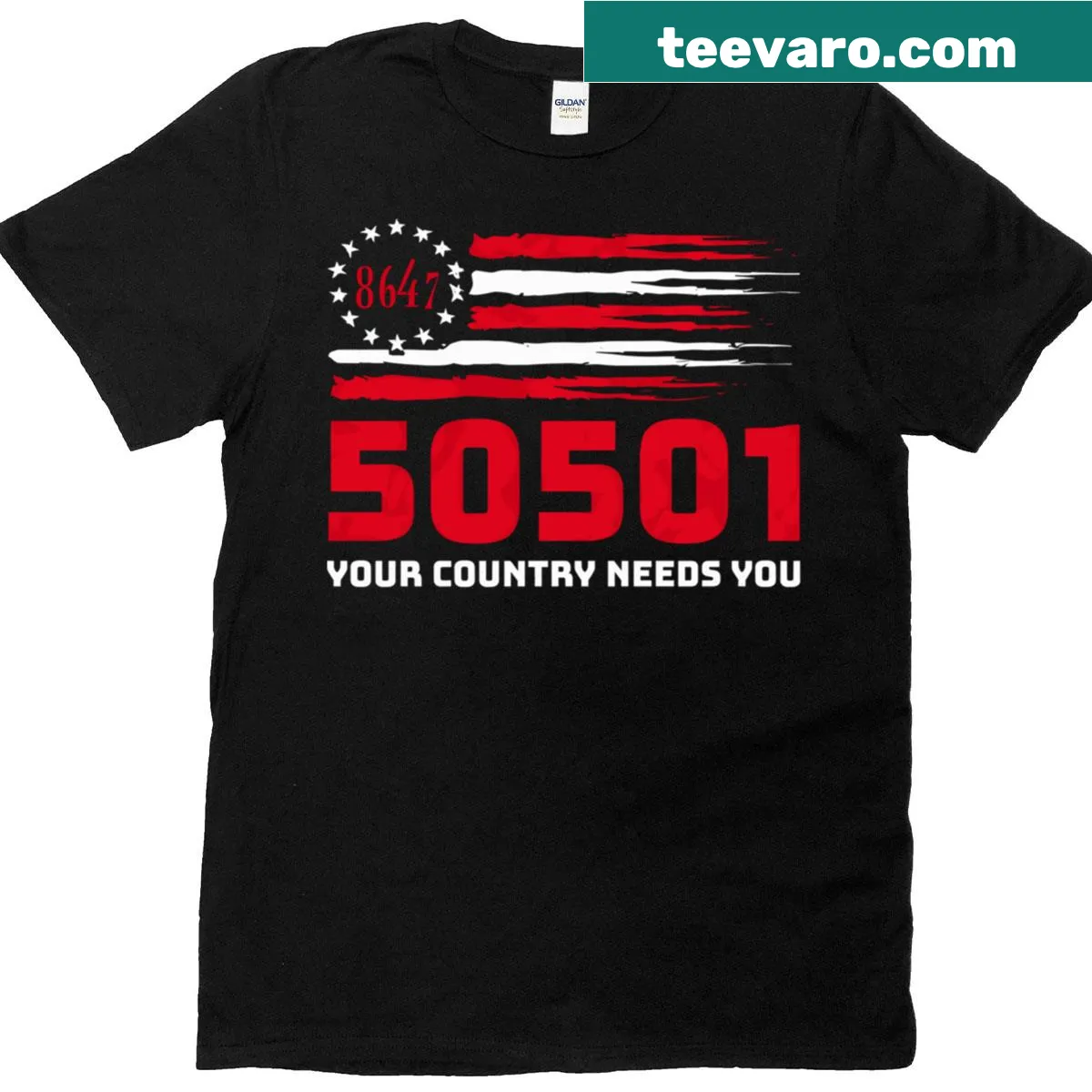 Vintage distressed patriotic t-shirt with flag and text — on a men's t-shirt
