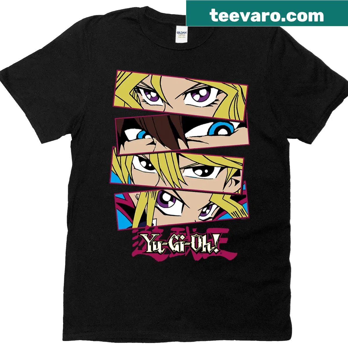 T-shirt with various character eyes from Yu Gi Oh! anime — on a men's t-shirt