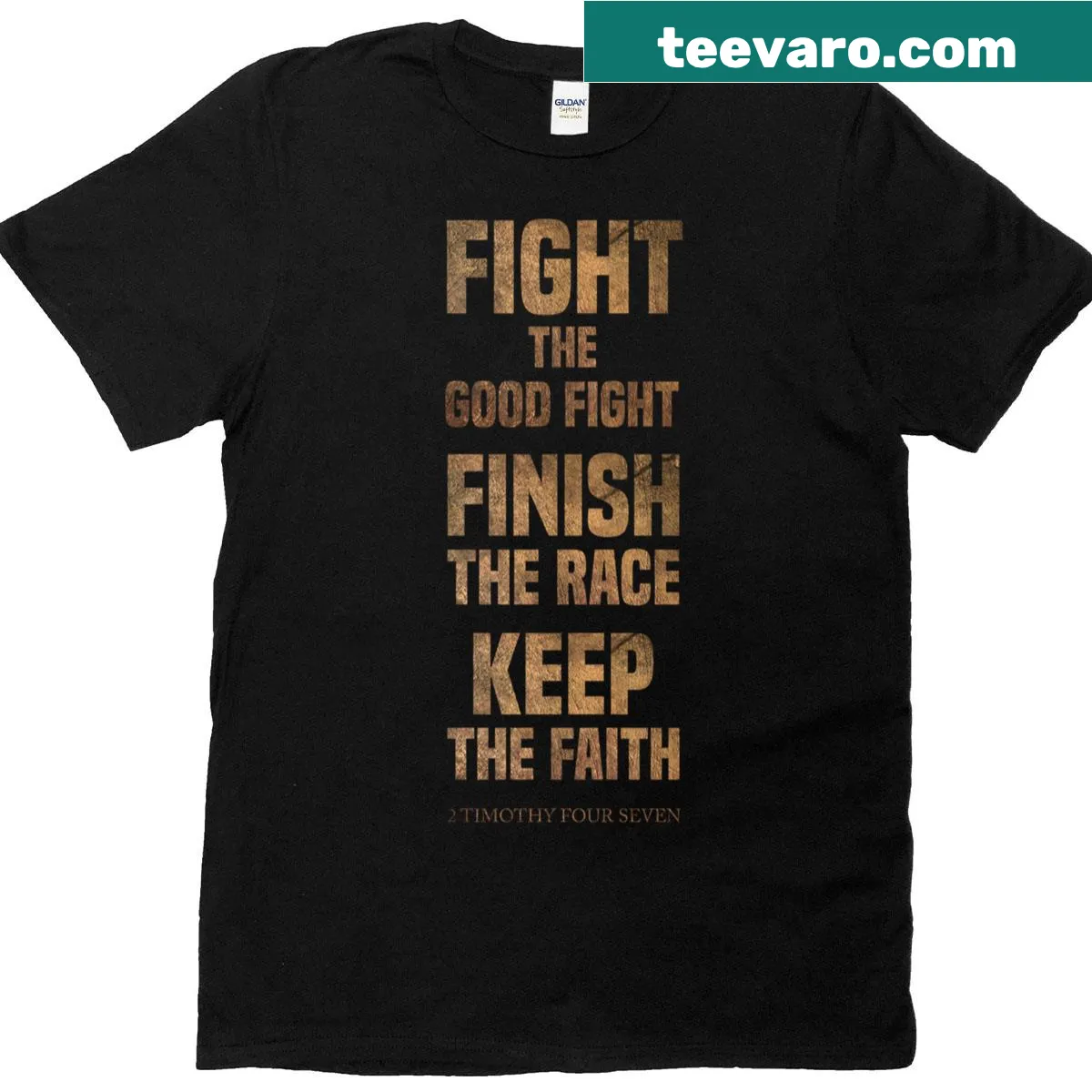 T-shirt featuring the scripture reference '2 Timothy 4:7' in simple typography. — on a men's t-shirt