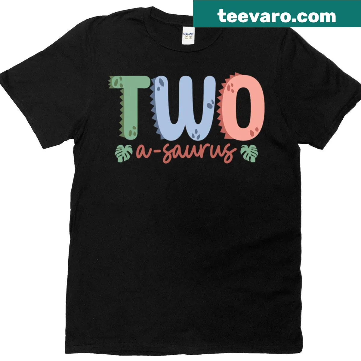 Illustration of dinosaurs with 'Two Saurus' text for a 2nd birthday — on a men's t-shirt