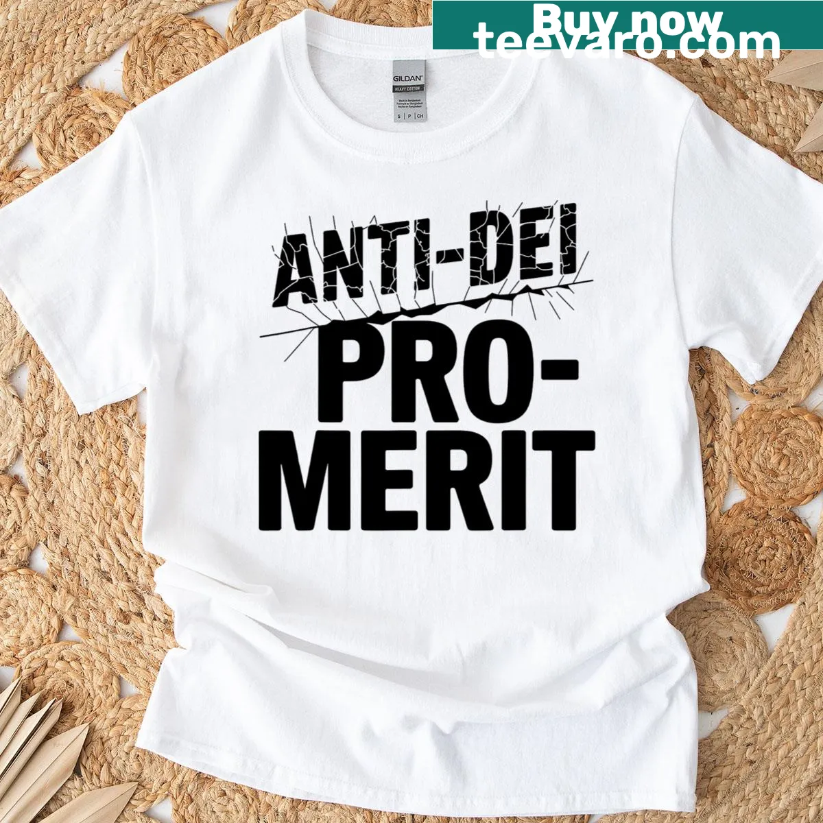Simple typography t-shirt with 'Anti Dei Pro Merit' text — on a men's t-shirt