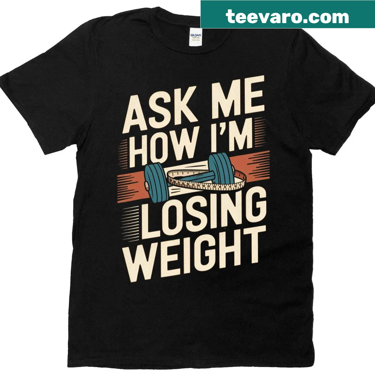 Funny fitness shirt with a humorous weight loss message — on a men's t-shirt