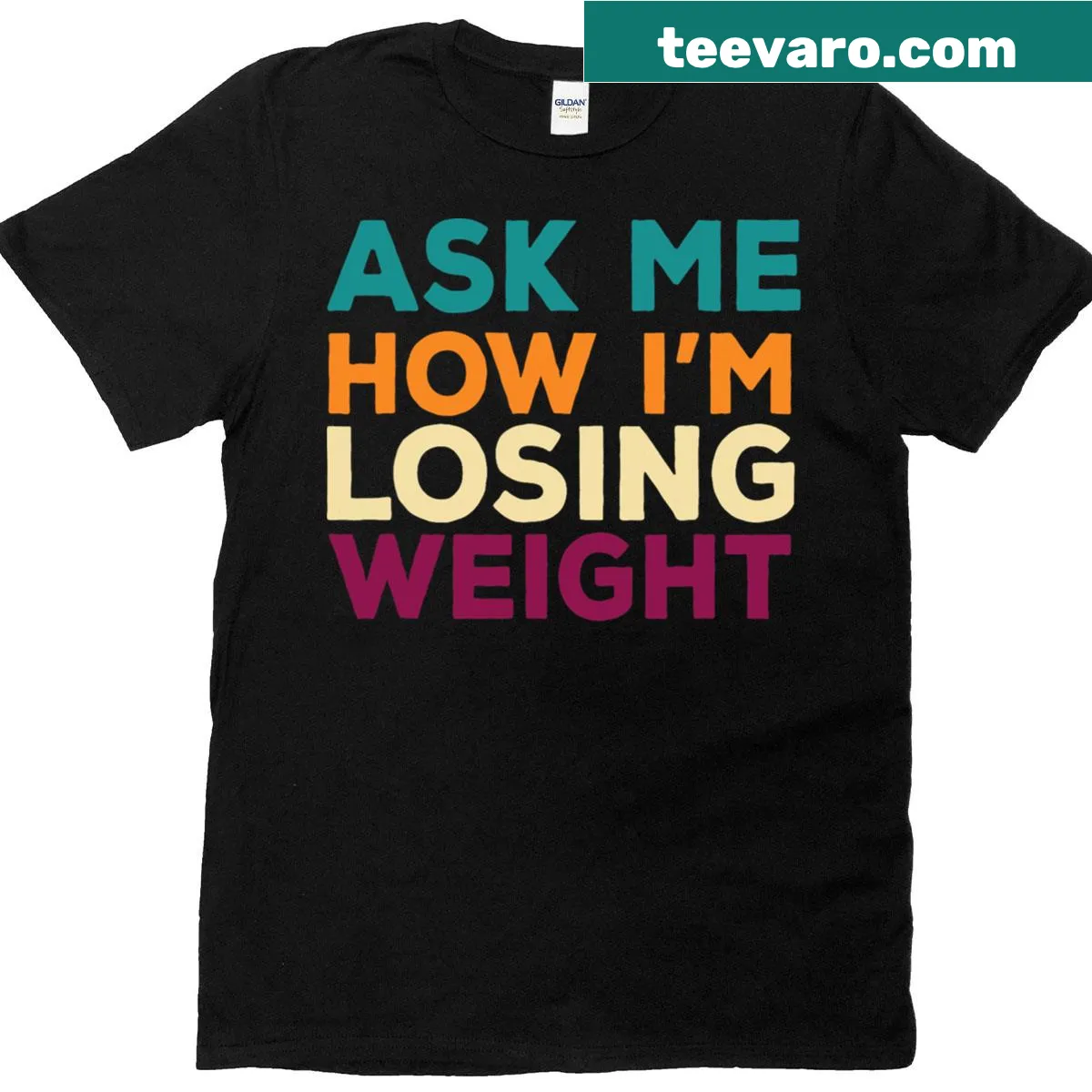 Motivational fitness t-shirt with 'Ask Me How I'm Losing Weight' text — on a men's t-shirt