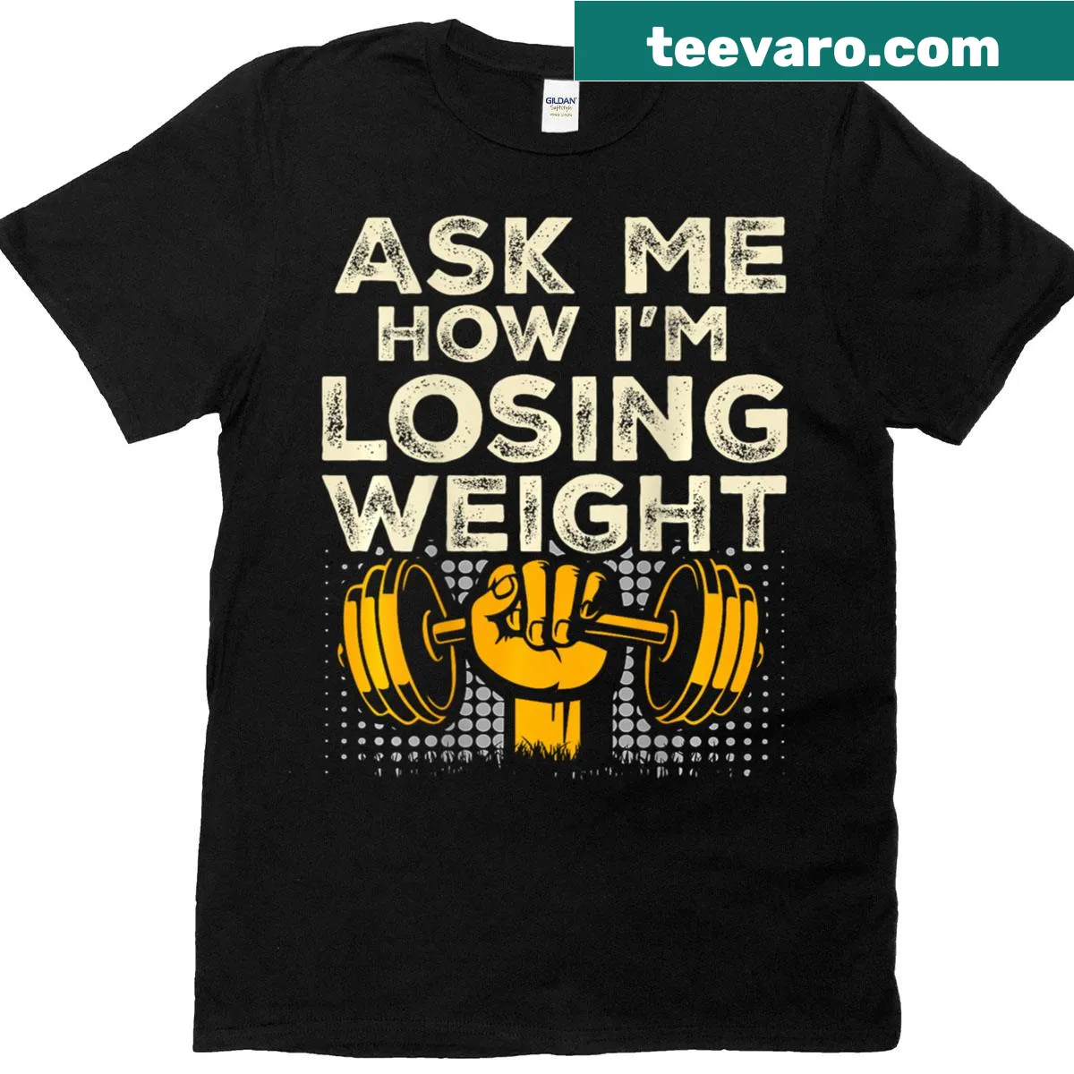 Funny gym motivation t-shirt with a humorous slogan about losing weight — on a men's t-shirt