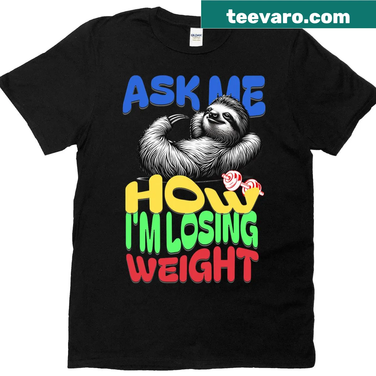 Funny motivational T-shirt asking about weight loss — on a men's t-shirt