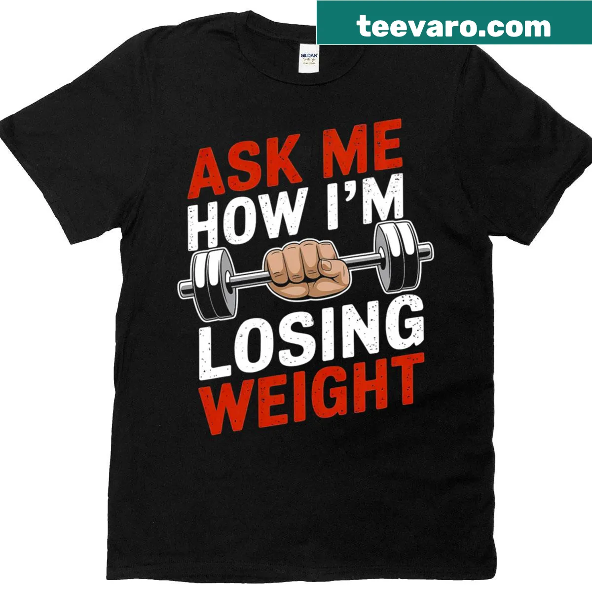 Gym motivational t-shirt featuring a humorous slogan about weight loss — on a men's t-shirt