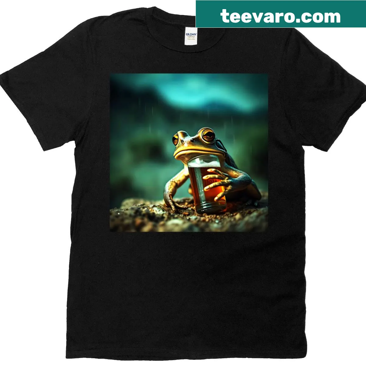 Cartoon frog with a beer mug illustration on a t-shirt — on a men's t-shirt