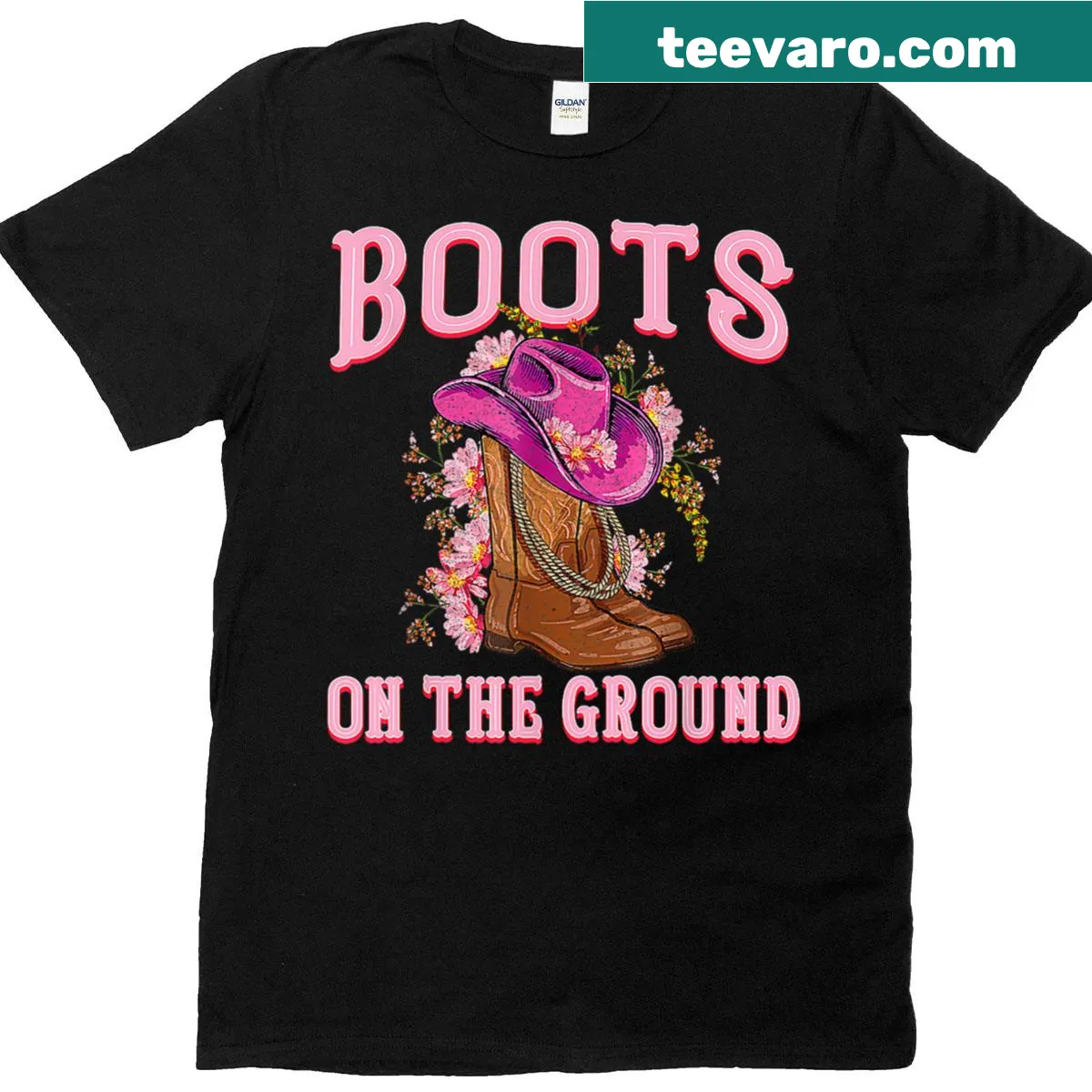 Fun design featuring cowboy boots and line dancing theme on a t-shirt — on a men's t-shirt