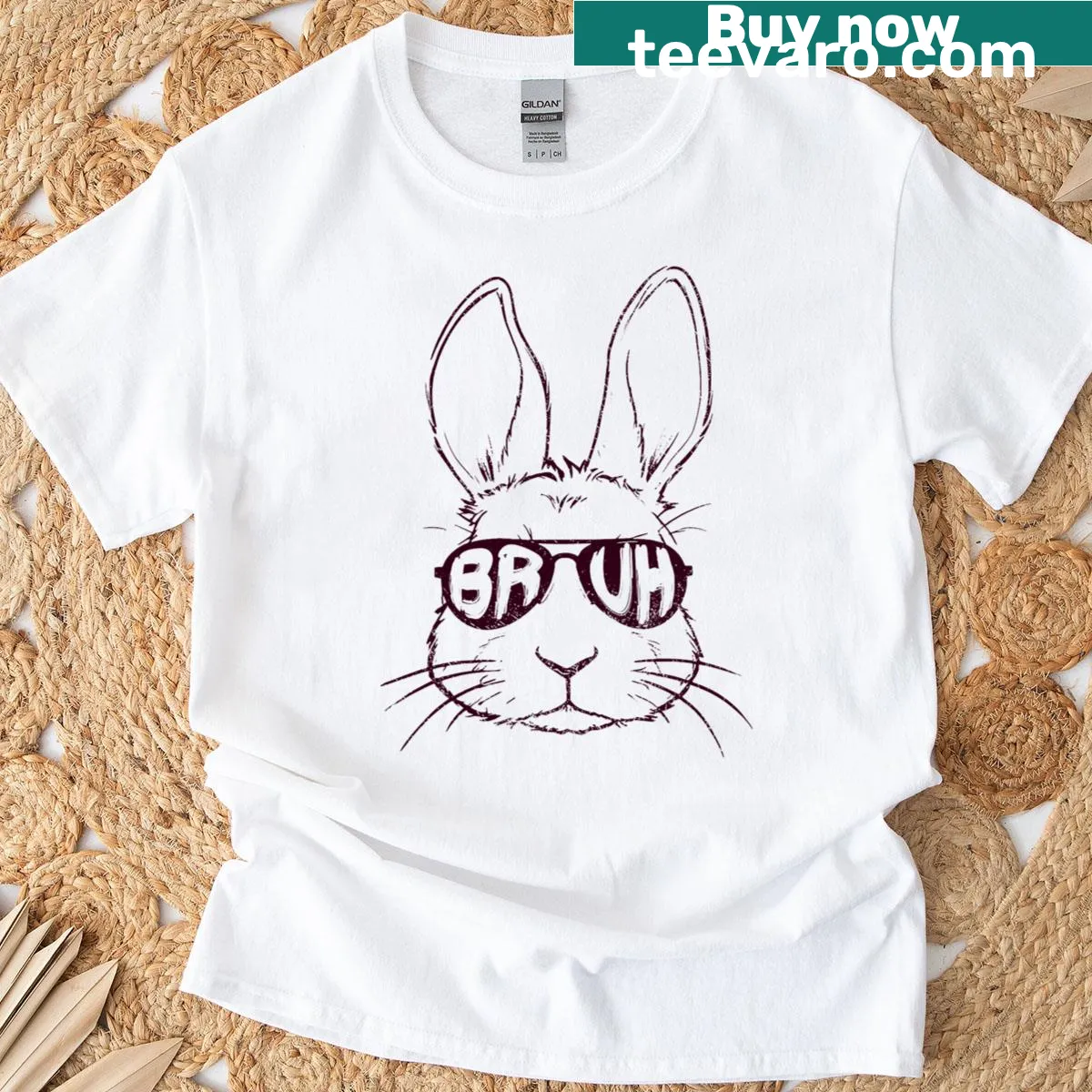 Cartoon bunny face with sunglasses for Easter shirt — on a men's t-shirt