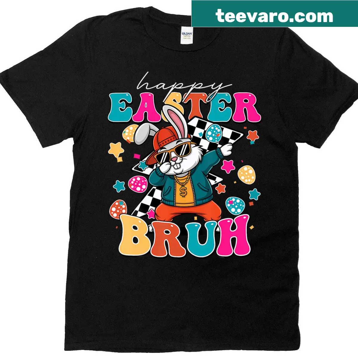 Funny t-shirt with dab dancing bunny for Easter — on a men's t-shirt