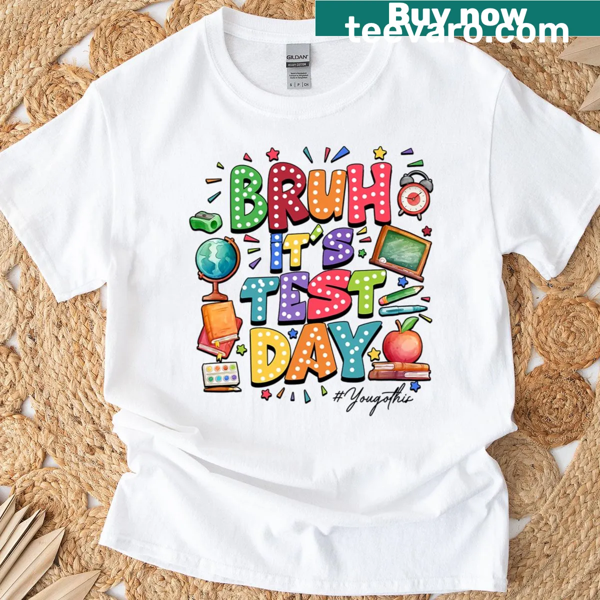 Funny teacher t-shirt with 'Bruh We Out' text — on a men's t-shirt