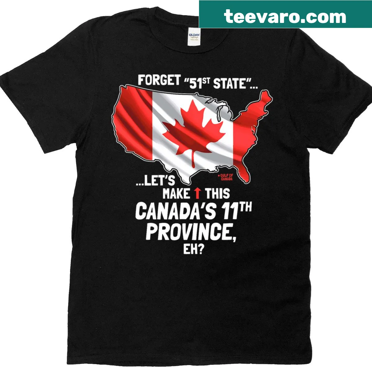 Funny T-shirt with text about Canada's 11th Province and USA — on a men's t-shirt