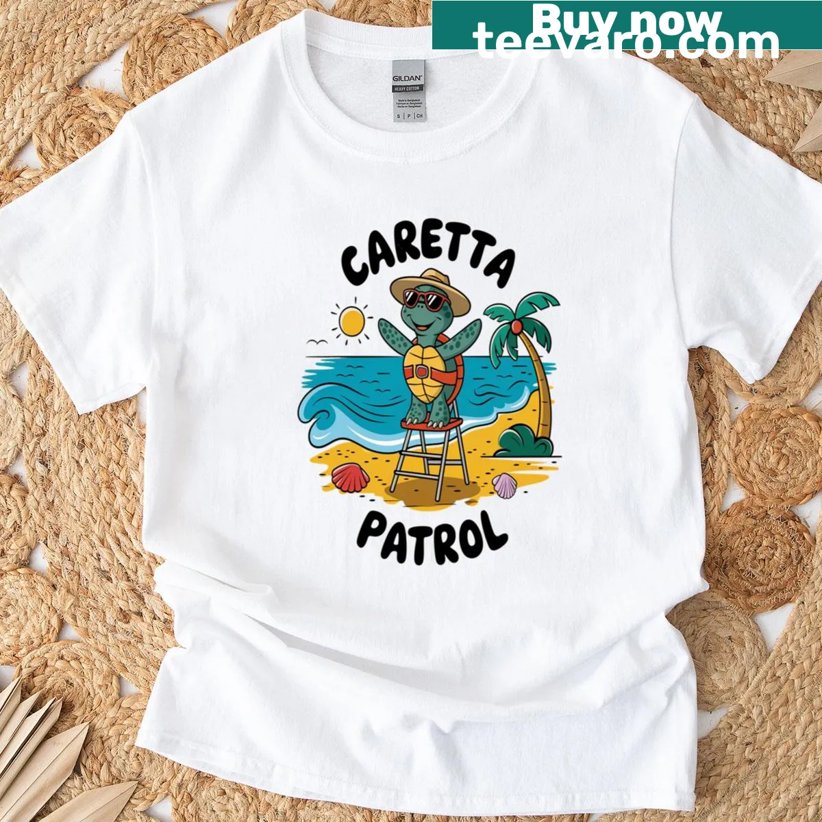 T-shirt with 'Caretta Patrol Lifeguard Of Turkey's Beaches!' text — on a men's t-shirt