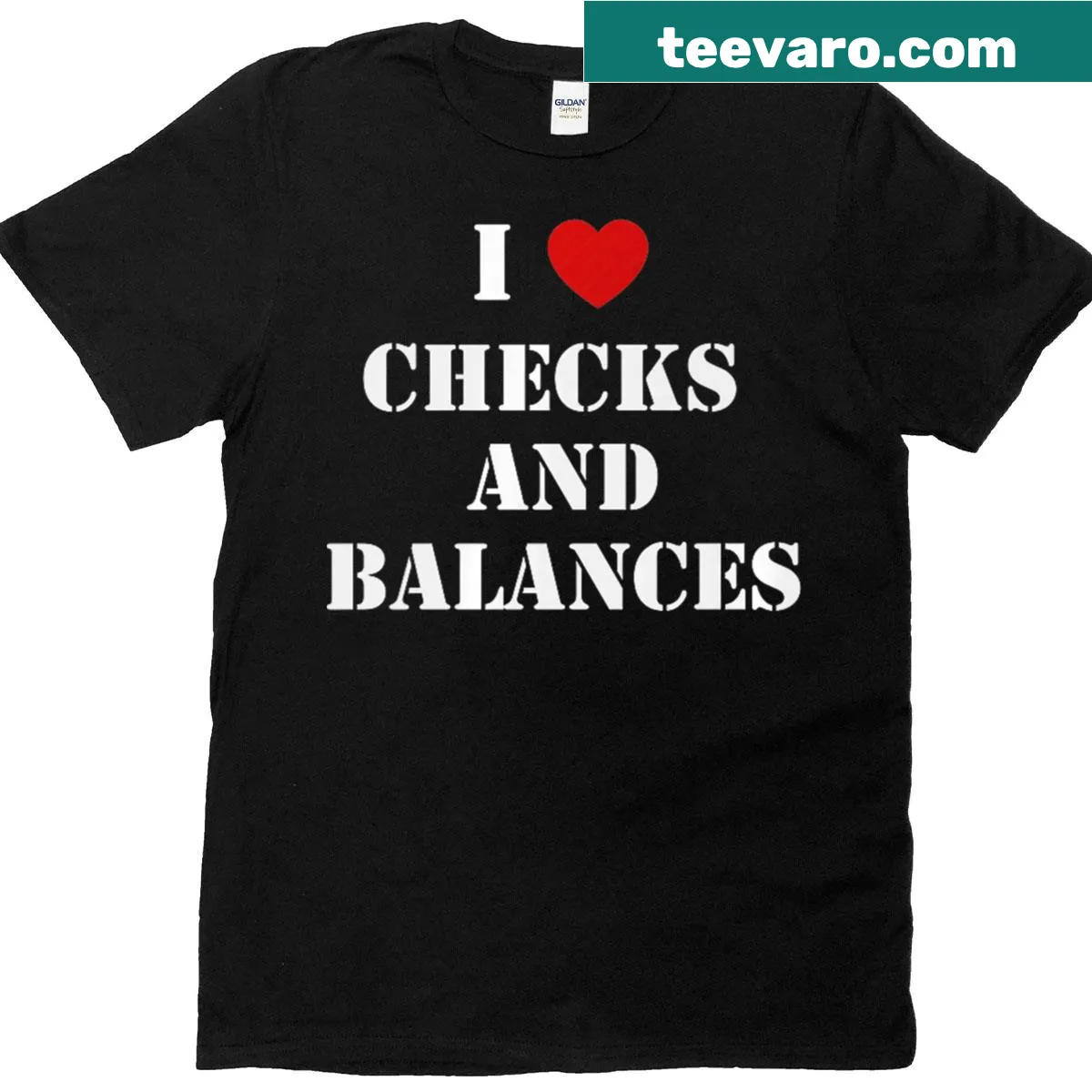 Protest graphic T-shirt with Checks And Balances theme — on a men's t-shirt